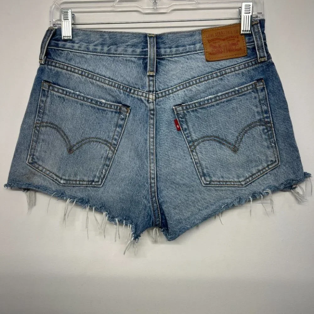 Levi's White Cone Oak Denim Cutoff Shorts Distressed Women's 27 High Rise - Picture 2 of 7